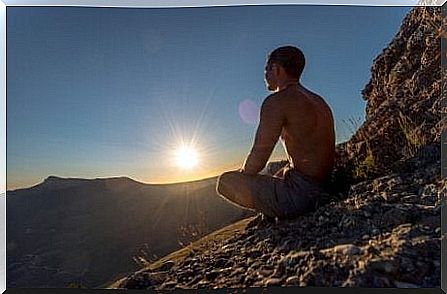 Man practices simple meditation exercises