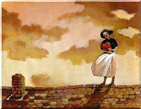 Woman with a heart on the roof