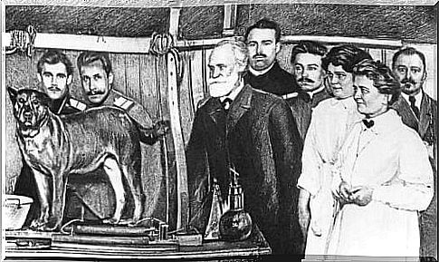 Ivan Pavlov, and one of the dogs he used in his experiments.