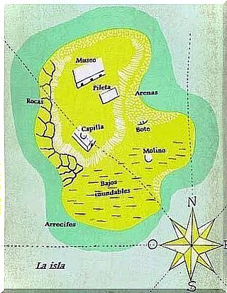 Map of the island in Morel's invention