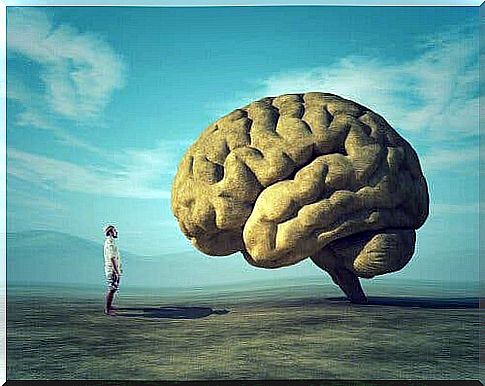 Man in front of brain.